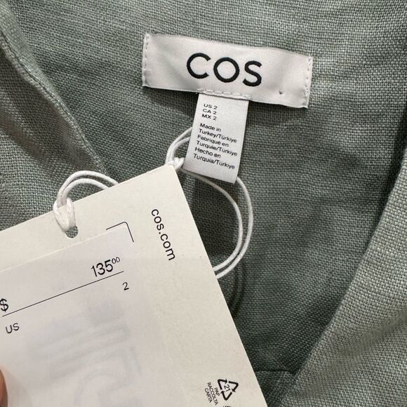 NWT COS OPEN-COLLAR LINEN SHIRT DRESS in mint green - Picture 9 of 13